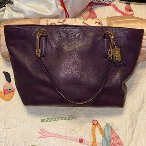 Coach Plum Leather Tote with Gold-Tone Hardware